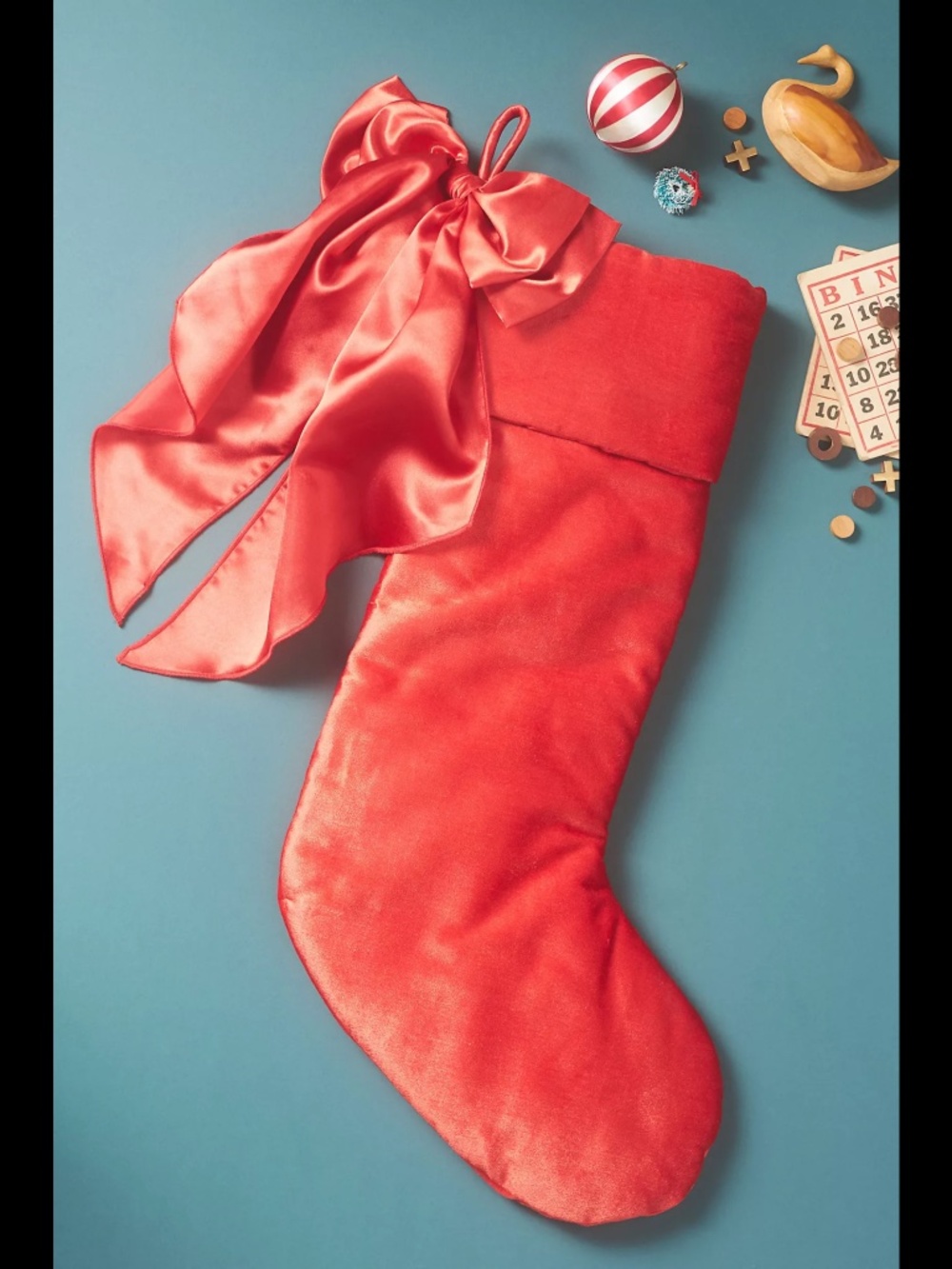 Anthropologie Velvet Bow Christmas Stocking
